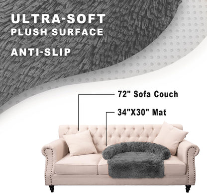 Calming Dogs/Cats Bed Mats, Dog Pad Washable Removable Couch Cover, Plush Long Fur Mat for Pets, Waterproof Lining, Perfect for Small, Medium and Large Dogs and Cats (Dark Gray, 34"x30")