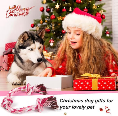 SZEE Dog Rope Toys, 24 in 3 Knots Chew Rope for Small, Medium and Large Dogs, Natural Cotton Pet Pull Toy for Tug of War and Teeth Cleaning (Pink)