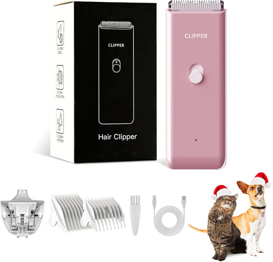 2-in-1 Professional Dog Grooming Kit - Low Noise, Waterproof, USB Rechargeable, and Safe Ceramic Blade - Gift for Dogs and Cats (Pink)
