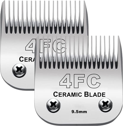 2PC 4FC Blade Detachable Pet Clipper Replacement Blades Compatible with Andis Pet Clipper/Oster A5/Wahl KM Series Dog Clipper,Ceramic Blade & Stainless Steel Blade