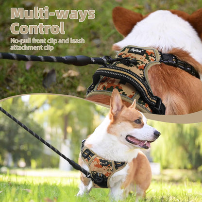 PUPTECK No Pull Tactical Dog Harness for Large, Adjustable Reflective Dog Harness with Handle Easy Control, Comfortable Soft Padded Pet Vest Harness for Large Dogs, Camouflage L