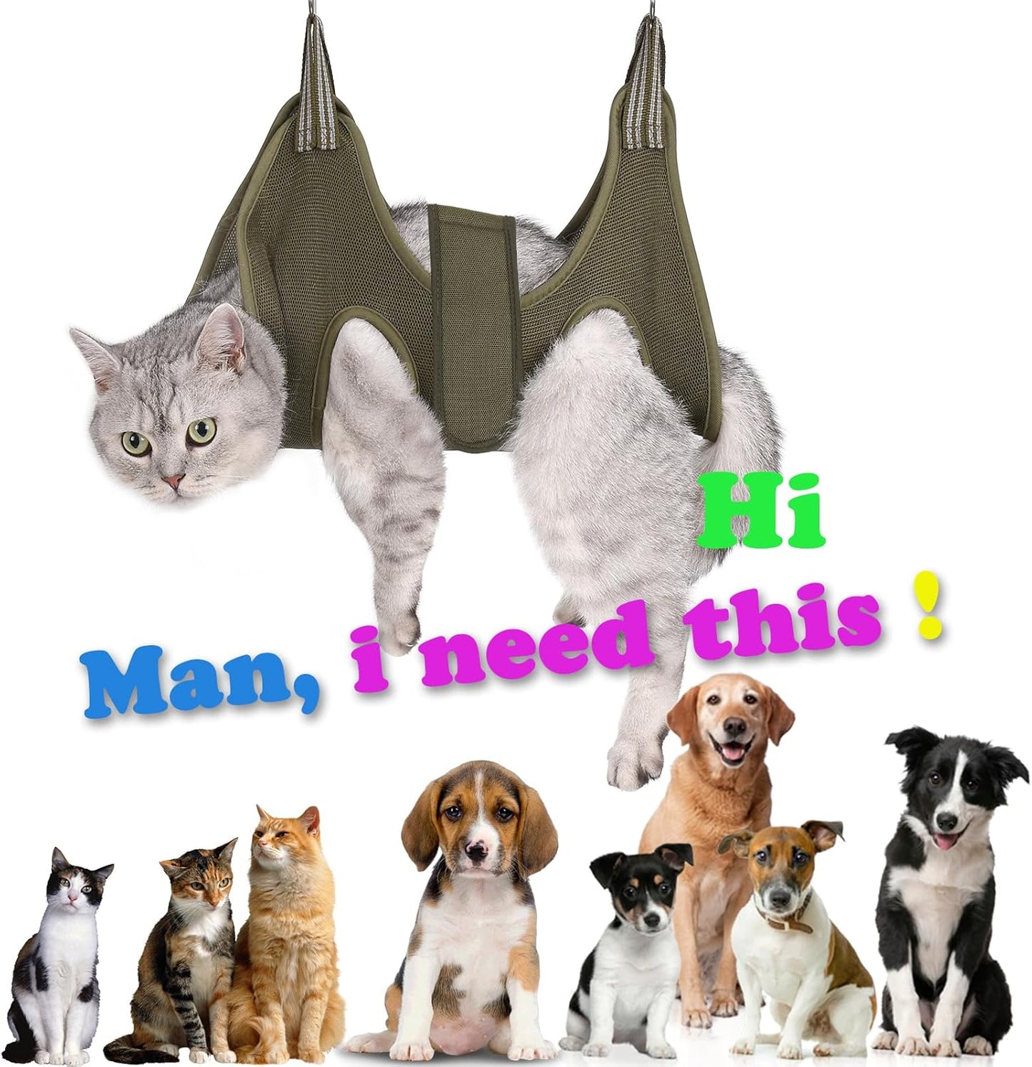 Cat Grooming Hammock Harness for Small Dogs,Pet Hammock Restraint Bag,Dog Grooming Sling for Trimming Nail and Ear/Eye Care(XS Size,Green)