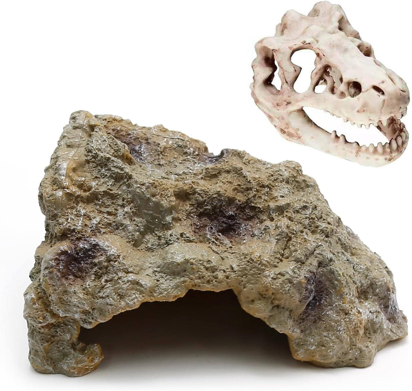 Anxingo Reptile Rock Reptile Cave Hideout for Snakes/Geckos/Lizards/Turtles and Other Amphibians, with Dinosaur Skull (Small)