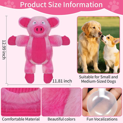 Dog Toys Plush, Squeaky Stuffed Dog Toy, Rainbow Pig Dog Toys for Small Medium Breeds, Soft DogToy Plush, Puppy Teething Dog Toy, Interactive Dogs Toy for Indoor Dogs(Pink)