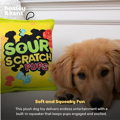 Huxley & Kent Funny Dog Toy w/Squeaker – Power Plush Squeaky Dog Toys for Small, Medium & Large Dogs – Soft Stuffed Animal for Indoor Play & Fetch - Sour Scratch, Small