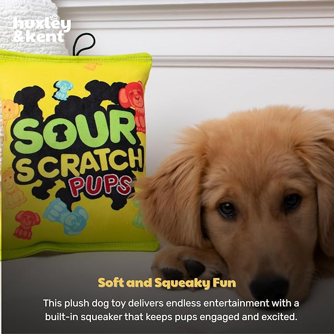 Huxley & Kent Funny Dog Toy w/Squeaker – Power Plush Squeaky Dog Toys for Small, Medium & Large Dogs – Soft Stuffed Animal for Indoor Play & Fetch - Sour Scratch, Large