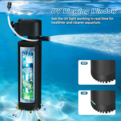 500GPH Aquarium Filter, UV Sterilizer for Aquarium for 75-200 Gallon, Submersible Pump Filter for Green Water Algae Clean, Ultra-Silent Green Killing Machine with Fish Tank & Turtle Tank Deodorization