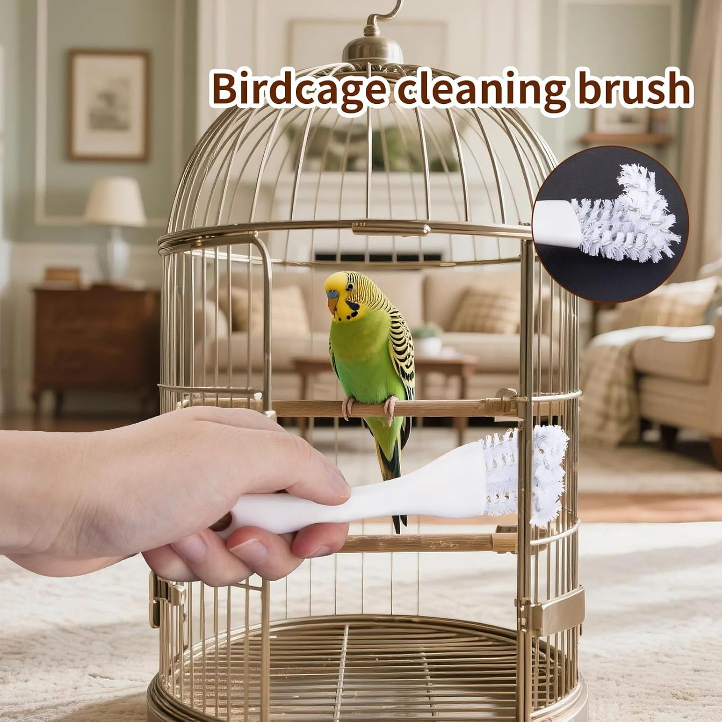 Bird Cage Cleaning Brush Tool Set, Bird Cage Cleaning Brush with Long Handle, Bird Cage Accessories, Bird Cage Cleaner Brush Kit,Poop Remover for Cleaning Poop in Pet Cages,Parrot Cages & Bird Perches