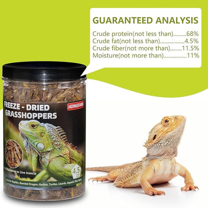 Freeze Dried Grasshoppers – 4.5 Oz High Protein Freeze Dried Grasshoppers for Reptiles, Food for Bearded Dragons Lizards, Geckos, Birds, Hedgehogs