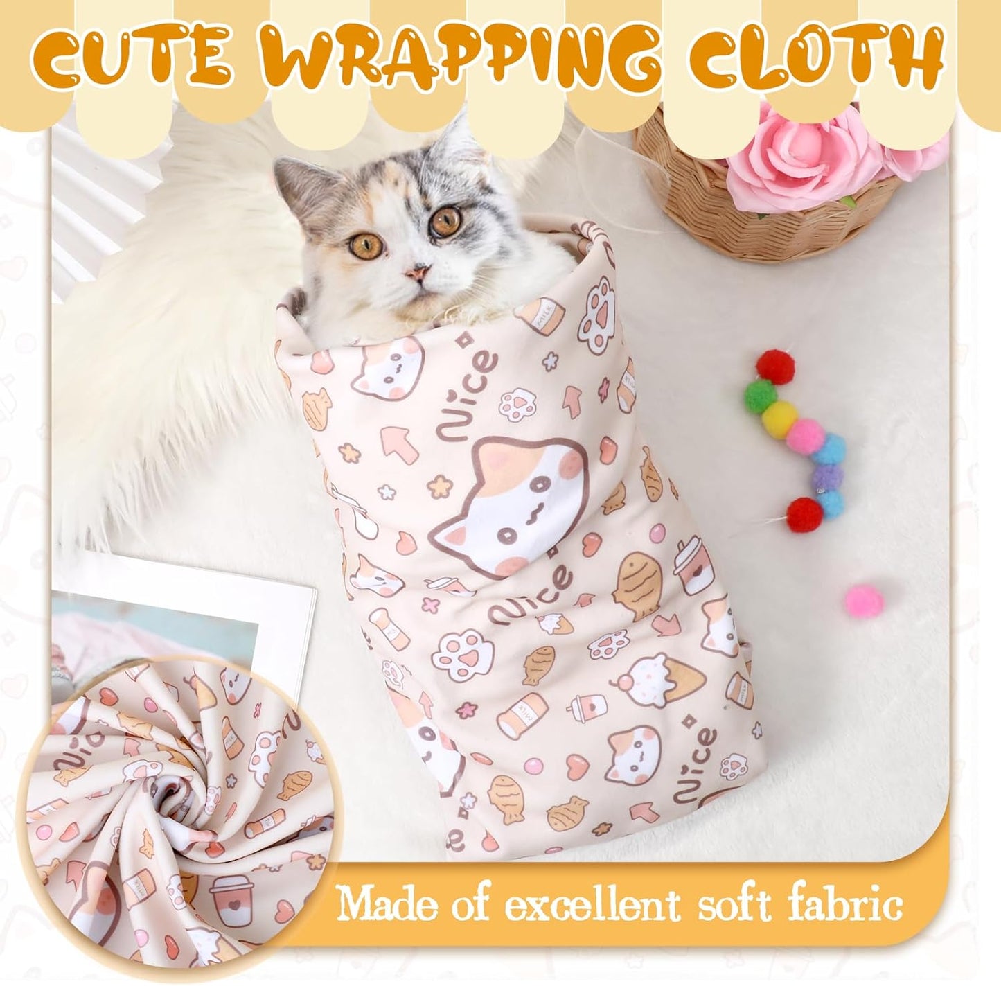 35.4" Extra Large Cat Grooming Wrap, Cat Wrap for Cutting Nails, Soft Self-Stick Anti-Scratch Anti-Escap Cat Wraps for Large Cats & Small Dogs, Ear Cleaning, Teeth Brushing Pet Tool