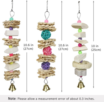 Parrot Chewing Toys (6 pcs) Natural Cuttlebone Bird Beak Trimmer Grinding Stone Lava Block Calcium Stone Bird Perch Cage Toys for Small and Medium Parakeets, Cockatiels, Conures, Budgies, Lovebirds