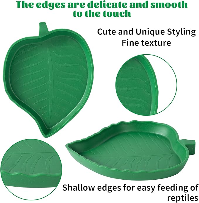 4Pack Terrarium Bowls Turtle Feeding Dishes Shallow and Flat Reptile Food and Water Feeder for Tortoise,Bearded Dragon,Lizards,Gecko,Cute Leaf and Mango Shaped