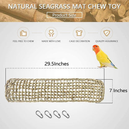 Bird Seagrass Mat 30" × 7" Parrot Natural Grass Woven Net Hammock Parakeet Climbing Rope Ladder Mat Chew Toys Cage Accessories for Pigeon Macaw Cockatiel Conure Budgie Cockatoo Rat Bearded Dragon