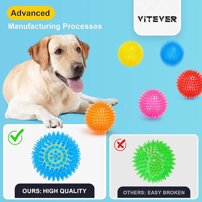 VITEVER 3.5” Squeaky Dog Toy Balls (6 Colors) Puppy Chew Toys for Teething, BPA Free Non-Toxic, Spikey Dog Balls for Medium, Large & Small Dogs, Durable Toys for Aggressive Chewers
