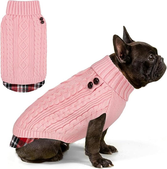 KYEESE Dog Sweater Stretchy Knitwear Cat Clothes with Gingham Patchwork Soft Pullover Dog Sweaters for Medium Dogs Girl Thick Pet Coat for Fall Winter Cold Weather Warm Turtleneck Medium Dogs Sweater