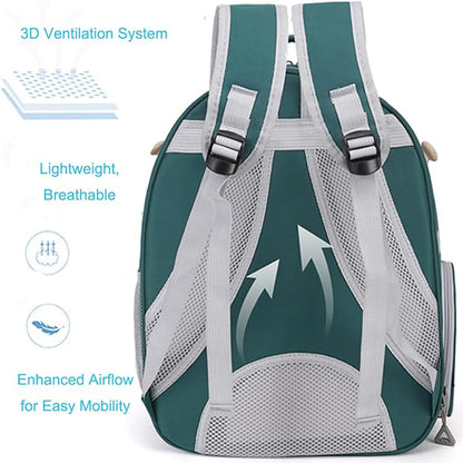 Bird Traval Carrier Cage, Multi Vent Holes Clear Space Capsule Astronaut Backpack to Carry Parakeet Cockatiel Parrot with Metal Tray Wood Perch, Vet Transport Book Bag (Green) (GREEN1)