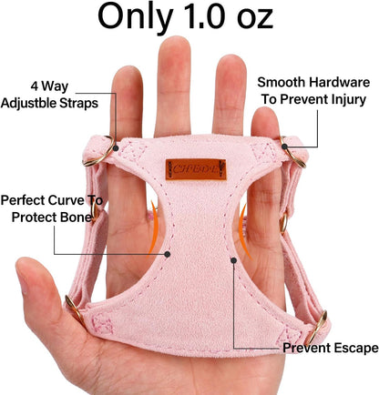 No Pull Dog Harness- Lightweight, Soft, Adjustable Small Harness Collar and Leash Set, Suitable for Cats Puppy Small and Medium-Sized Dog Outdoor Training and Running (Pink, XXS)