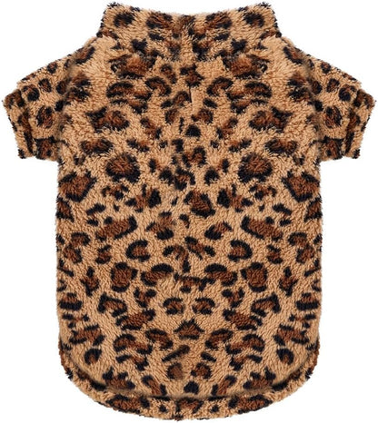 GreenJoy Leopard Print Dog Sweater – Stretchy Fleece Dog Turtleneck Sweatshirt for Puppies & Cats, Soft & Warm Pet Winter Clothes for Small, Medium & Large Dogs (Coffee Brown, X-Small)