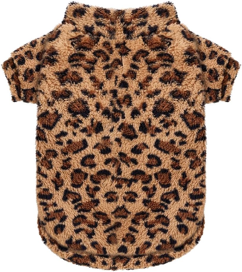 GreenJoy Leopard Print Dog Sweater – Stretchy Fleece Dog Turtleneck Sweatshirt for Puppies & Cats, Soft & Warm Pet Winter Clothes for Small, Medium & Large Dogs (Coffee Brown, Medium/Large)