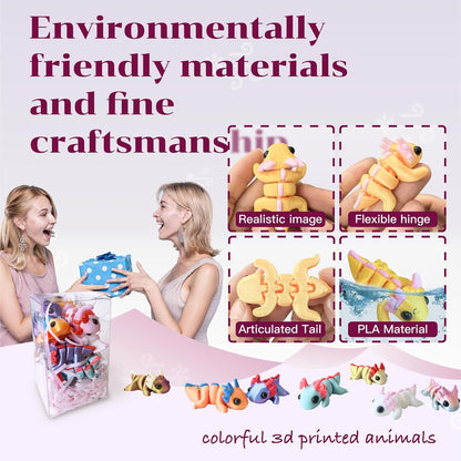 Mini 3D Printed Dragon Egg and 3D Printed Fidget Animals，Toy Fidget Bulk，Animal Miniature Figurines，Mini Egg Fillers，Teen Carnival Prizes (12pcs anmals)