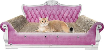 Luxury Cardboard Cat Scratcher Sofa Bed, Couch Shaped Scratching Board with Catnip, Scratcher for Indoor Cats, Large Pink