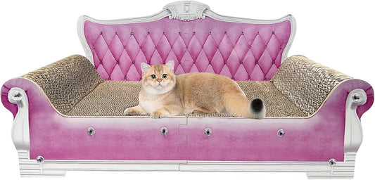Luxury Cardboard Cat Scratcher Sofa Bed, Couch Shaped Scratching Board with Catnip, Scratcher for Indoor Cats, Large Pink