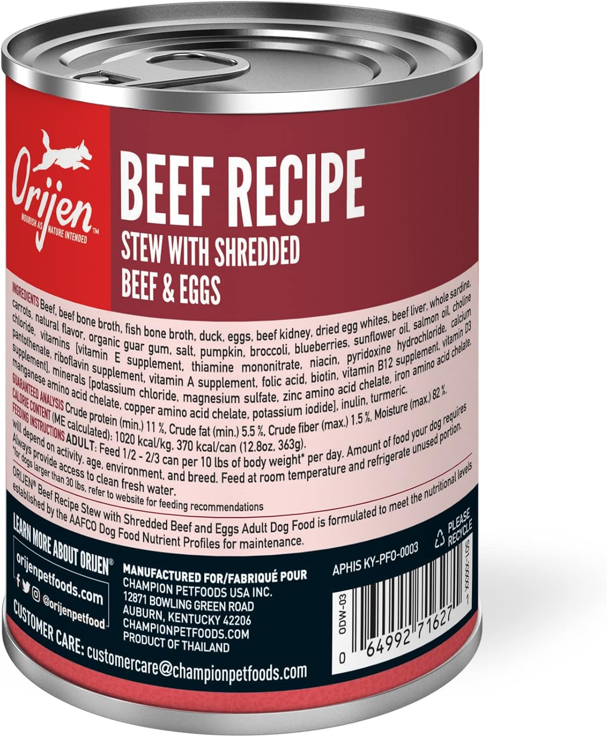 ORIJEN Real Meat Shreds Wet Dog Food Beef Stew Recipe 12.8oz Cans (12 Count)