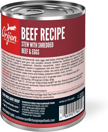 ORIJEN Real Meat Shreds Wet Dog Food Beef Stew Recipe 12.8oz Cans (12 Count)