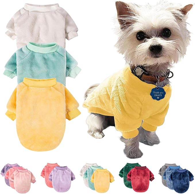 FabriCastle Dog Sweaters, 3-Pack Dog & Cat Clothes, Ultra Soft and Warm Pet Jackets for Small Dogs Boy & Girl, Winter Pet Apparel Costumes, Puppy Outfits (Beige,Light Green,Yellow, Small)
