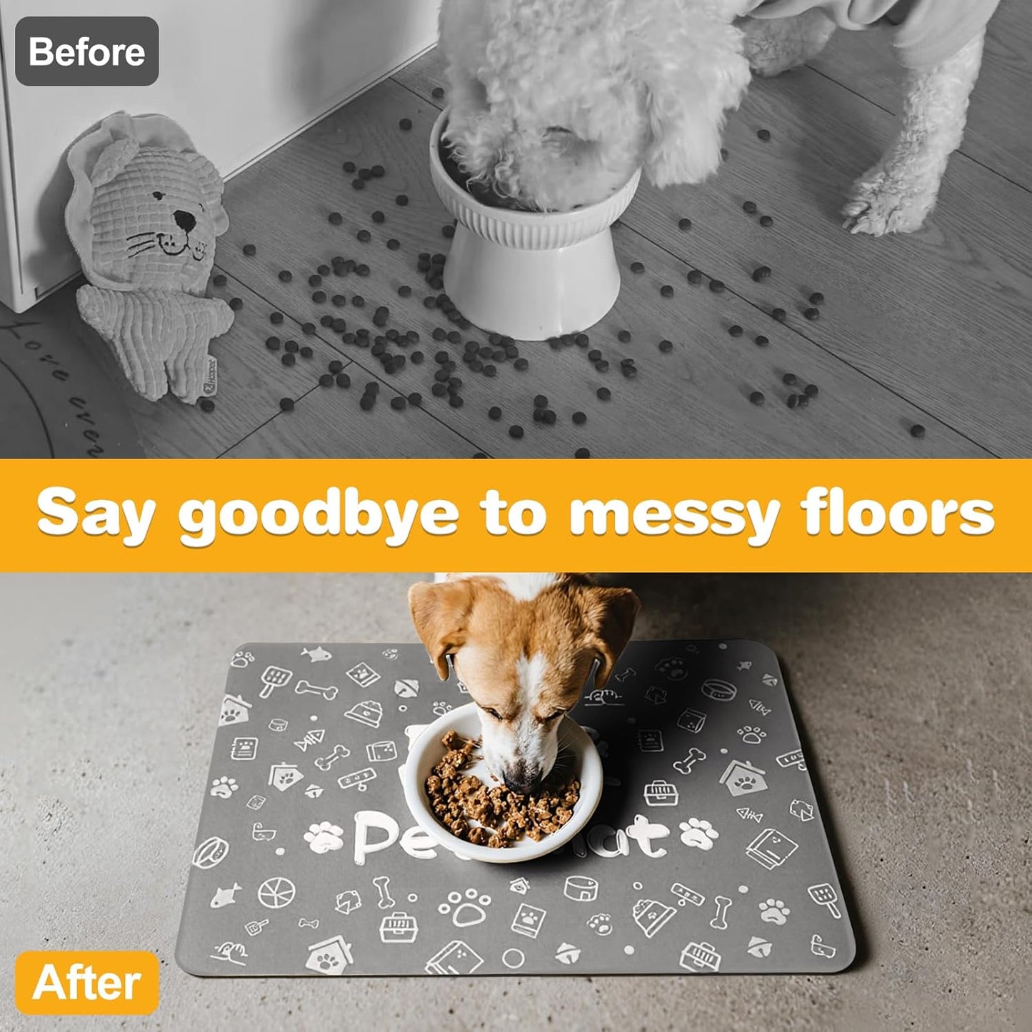 Pet Feeding Mat,Dog Cat Mat for Food and Water,Dog Bowl Waterproof Placemat with Rubber Backing,Absorbent Quick Dry Water Dispenser Mat for Pet（Dark Gray 17"×29"）