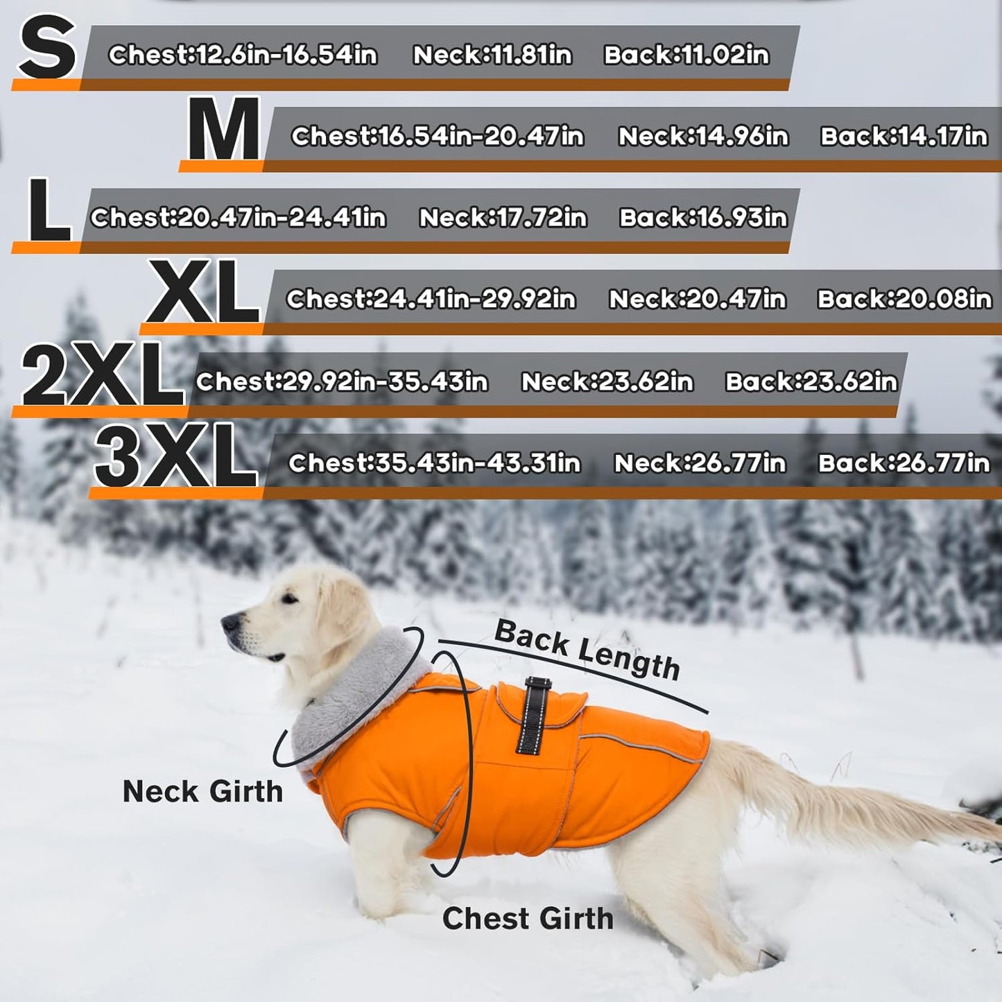 Lelepet Dog Coat Waterproof Dog Jacket Reflective Fleece Vest with Adjustable Buckle & Leash Hole Windproof Cold Weather Coats for Small Medium Large Dogs, Warm Hunting Vest, Orange, M