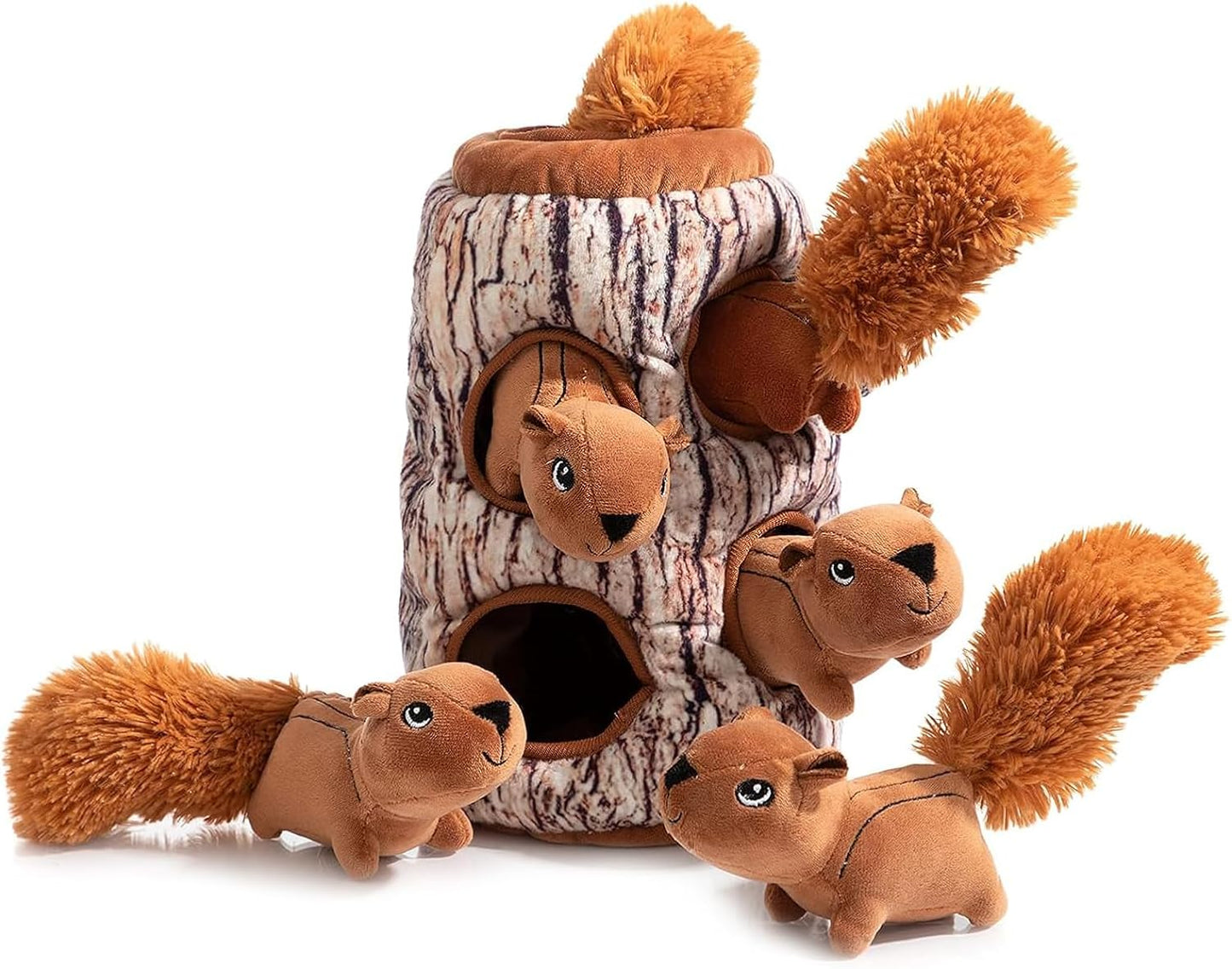 Hollypet Hide and Seek Squeaky Dog Toy, Designed Interactive Puzzle Plush Stuffed Puppy Toy, Squirrel