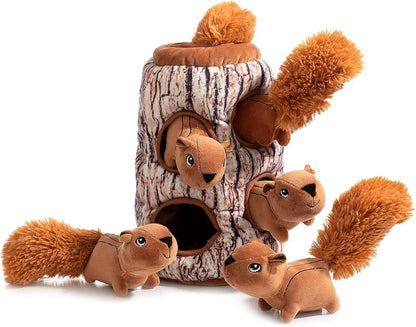 Hollypet Hide and Seek Squeaky Dog Toy, Designed Interactive Puzzle Plush Stuffed Puppy Toy, Squirrel