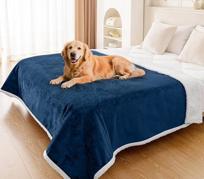 Smiry Waterproof Blanket Throw for Large Dogs, Soft Reversible Dog Blanket for Sofa Couch Bed, Washable Leakproof Sherpa Fleece Furniture Couch Cover Protector(60"x80", Navy/White)