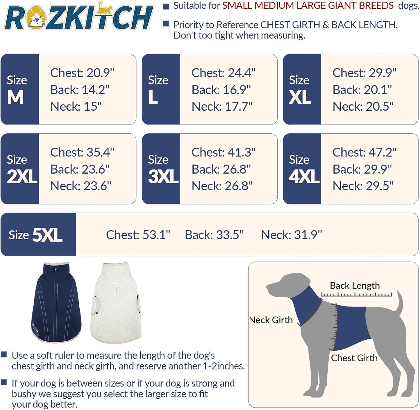 ROZKITCH Reversible Sherpa Dog Sweater, Lightweight Polar Fleece Sweater with Embroidery, Adjustable Double-Sided Plush Sweatshirt for Large Breeds DarkBlue 3XL