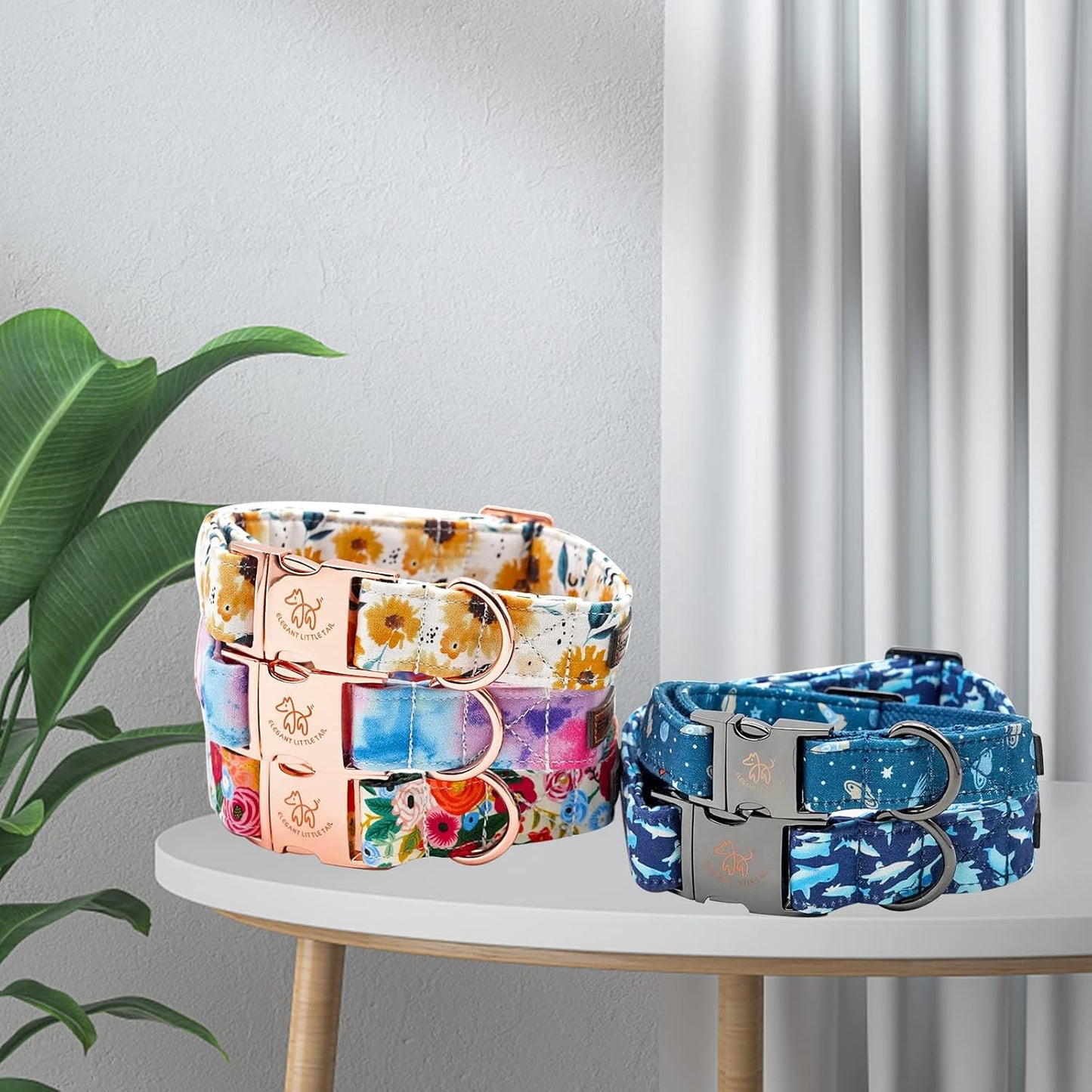 Elegant little tail Dog Collar, Blue Shark Pattern Pet Collar Durable Cute Dog Collars Male or Female Pet Gift Adjustable Dog Collar for X-Small Dogs