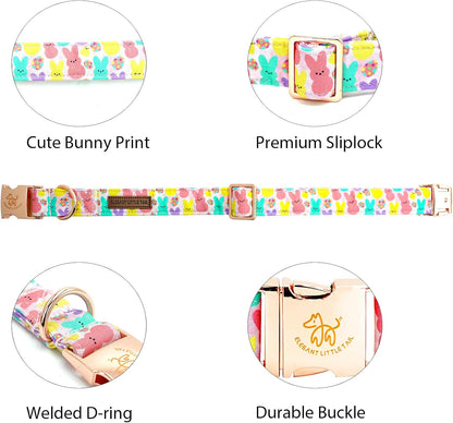 Elegant little tail Easter Dog Collar, Bunny Print Pet Collar Durable Cotton Dog Collars Girl or Boy Metal Collars Holiday Pet Gift Adjustable Dog Collar for Large Dogs