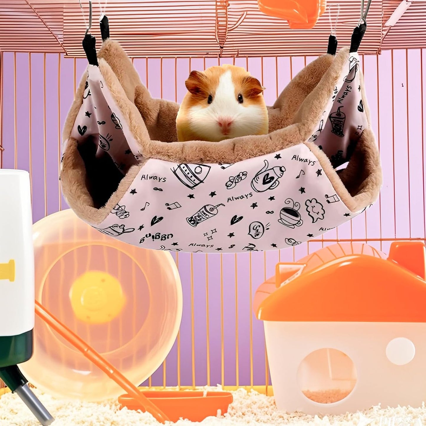 LYART 2 Pieces Guinea Pig Rat Ferret Hammocks and Warm Beds for Small Animals Pet, Squirrel Rat Ferret Cage Accessories and Toys for Sugar Glider Guinea Pig Hamster (2.Teapot+Heart)