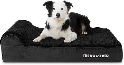 The Dog’s Bed Orthopedic Headrest Dog Bed Large Black Plush, Memory Foam, Pain Relief for Arthritis, Hip & Elbow Dysplasia, Post Surgery, Lameness, Waterproof Washable Cover