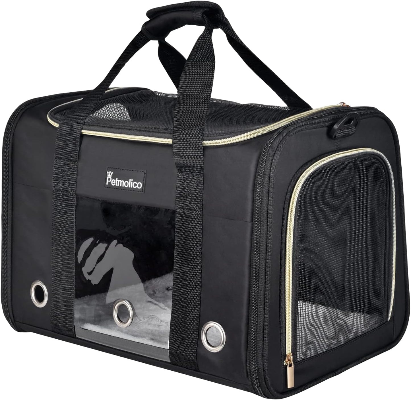 Petmolico Cat Carrier Soft-Sided Pet Bag for Small Medium Cats Puppies 16LBs - Airline Approved Pet Travel Carrier 3 Open Doors (Medium,Black)