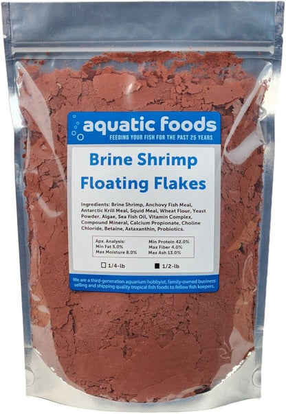 Aquatic Foods Inc. Brine Shrimp Flakes for Freshwater Cichlids, Angels, Tetras, Guppies, Marine Tangs, Butterflies, Angelfish, Anthias, Clown Fish. WL…1/2-lb Foil Pouch Bag