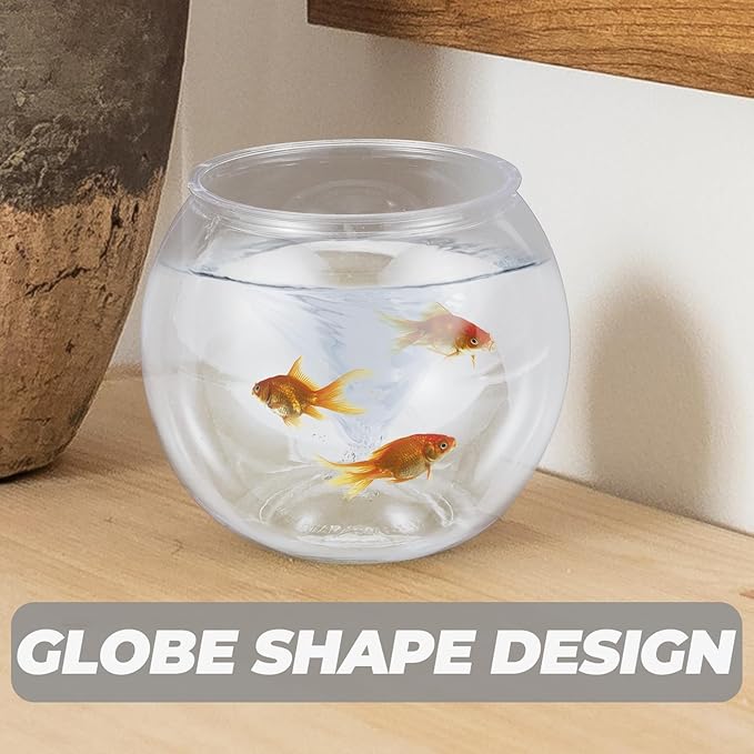 POPETPOP Small Fish Tank Goldfish Bowl - Transparent Plastic Round Bowl - Aquarium Terrarium Hydroponic Planter Fish Bowl for Centerpieces Goldfish Tank Desk Bookcase Decorations (Pack of 2)