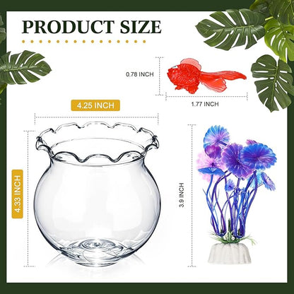 Jexine 12 Pack Plastic Fish Bowl 48 Pcs Floating Fake Goldfish 12 Pcs Artificial Aquatic Plant 2.65 Pound Tank Rock for Aquarium Tank Party Table Centerpiece Decoration Accessories(Colored Stone)