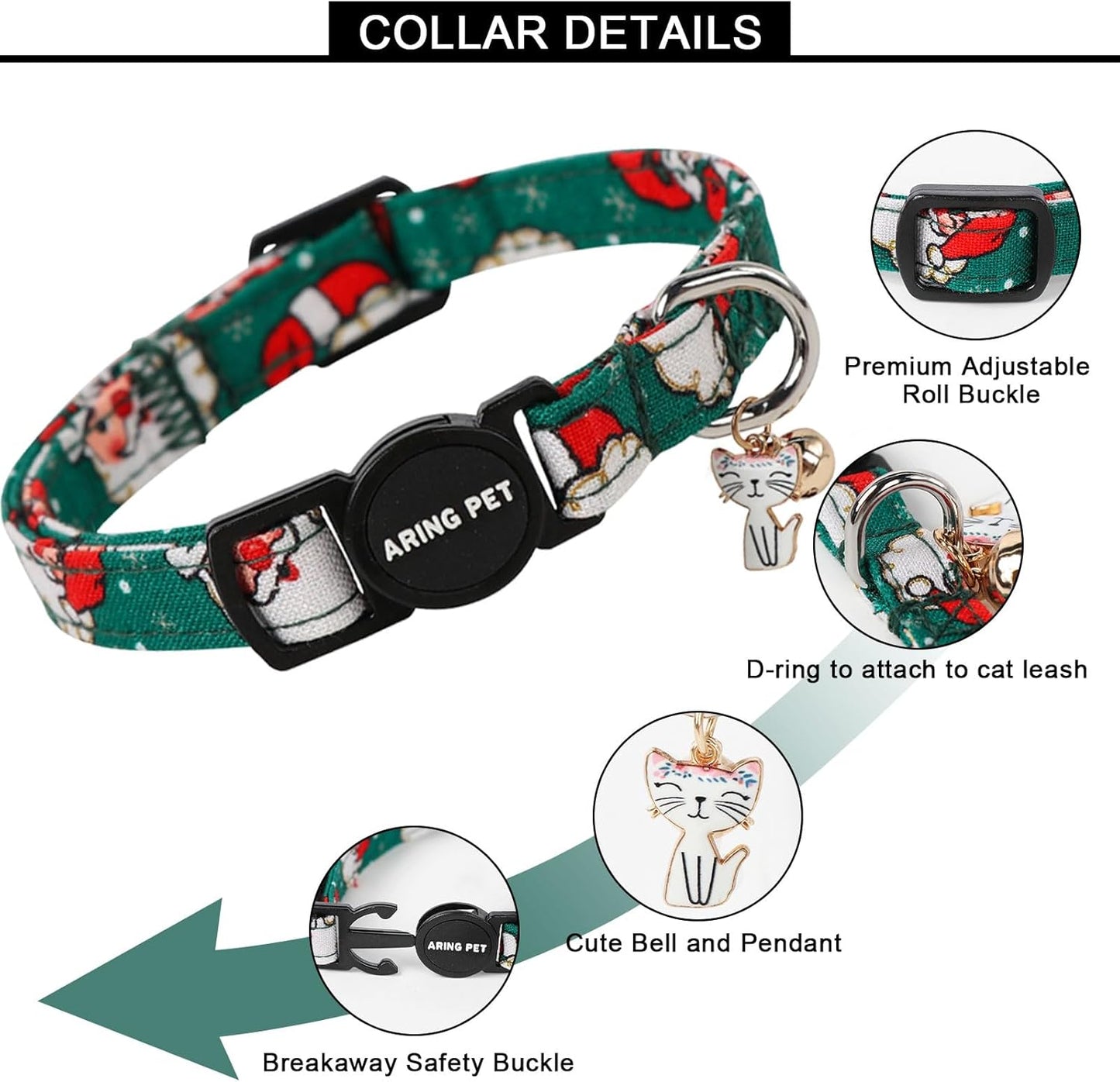 ARING PET 2 Pack Christmas Cat Collars-Cute Cat Collar Breakaway with Bell&Pendant, Adjustable Christmas Kitten Collars with Safety Buckle for Girl and Boy Cats