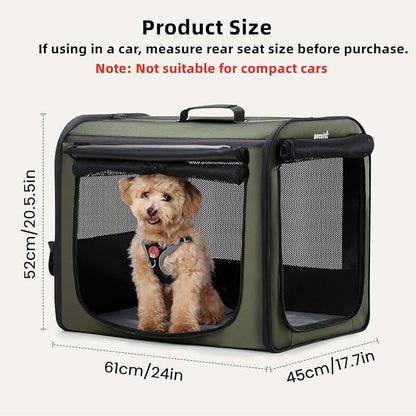 Dog Car Carrier Light Weight, Dog Carrier for Car Easy to Assemble, Dog Car Crate Portable and Breathable, Foldable Pet Carrier for Both Indoor and Outdoor Use, Dog Travel Crate with Curtain Green