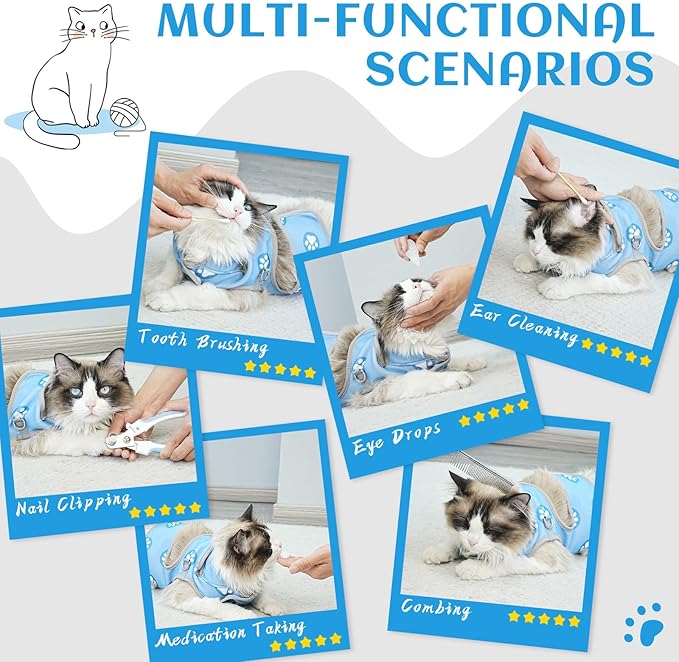 Supet Cat Grooming Hammock, Self-Adherent Cat Wrap for Cutting Nails, Anti-Escape Calming Wrap for Medicine, Nail Clipping, Teeth Brushing, Ear Cleaning