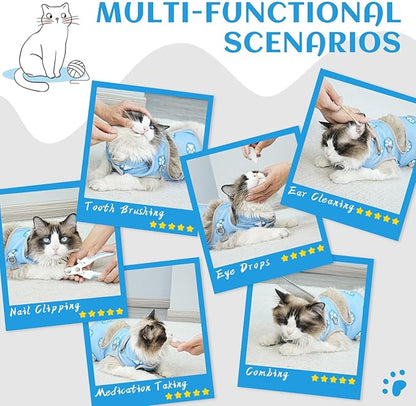 Supet Cat Grooming Hammock, Self-Adherent Cat Wrap for Cutting Nails, Anti-Escape Calming Wrap for Medicine, Nail Clipping, Teeth Brushing, Ear Cleaning