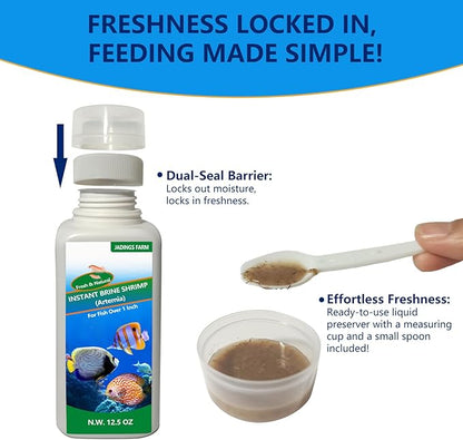 Brine Shrimp Fish Food - High Protein Non-Living Adult Brine Shrimp for Bettas, Goldfish, Cichlids & - Color Enhancing, -Instant Liquid Slow Sinking Tropical Fish Food (12.5oz)