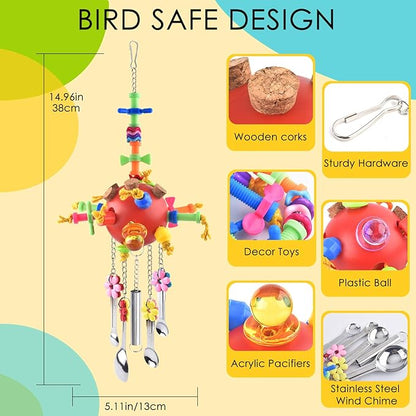 KATUMO Parrot Toys - Colored Chew Toys & Bird Spoons for Amazon Parrot, African Grey, Conure, Caique, Quaker, Small Cockatoo, Mini Macaw, Eclectus & Similar Small Medium Birds