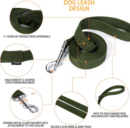 Strong Durable 6 ft Nylon Dog Training Leash, 1 Inch Wide Traction Rope, for Small and Medium Dog (Military Green, 6 Feet)